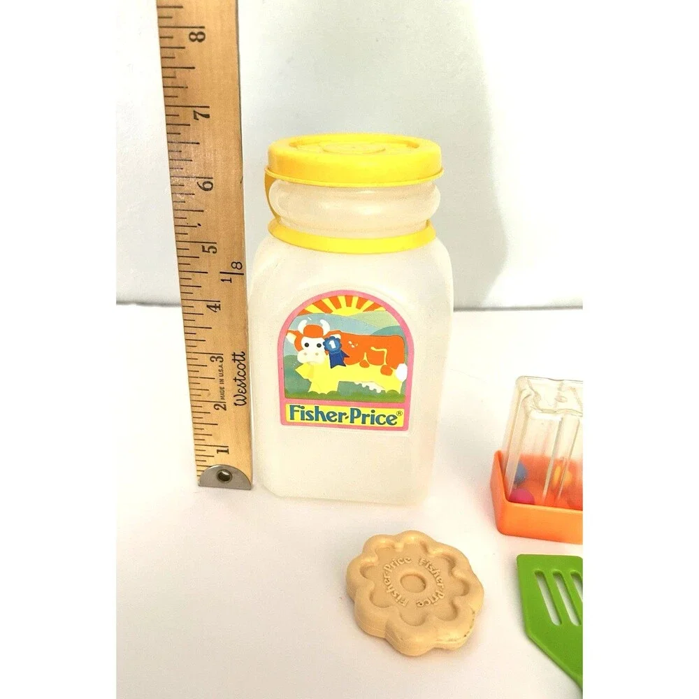 Fisher Price Fun with Food Lot of 7 Milk Bottle Utensils Saltshaker Cookie VTG
